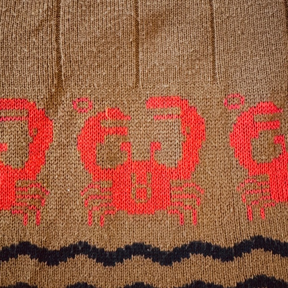 1970s vintage style retro Astrological Zodiac Cancer Crab Brown Knit Midi Skirt - Picture 4 of 8